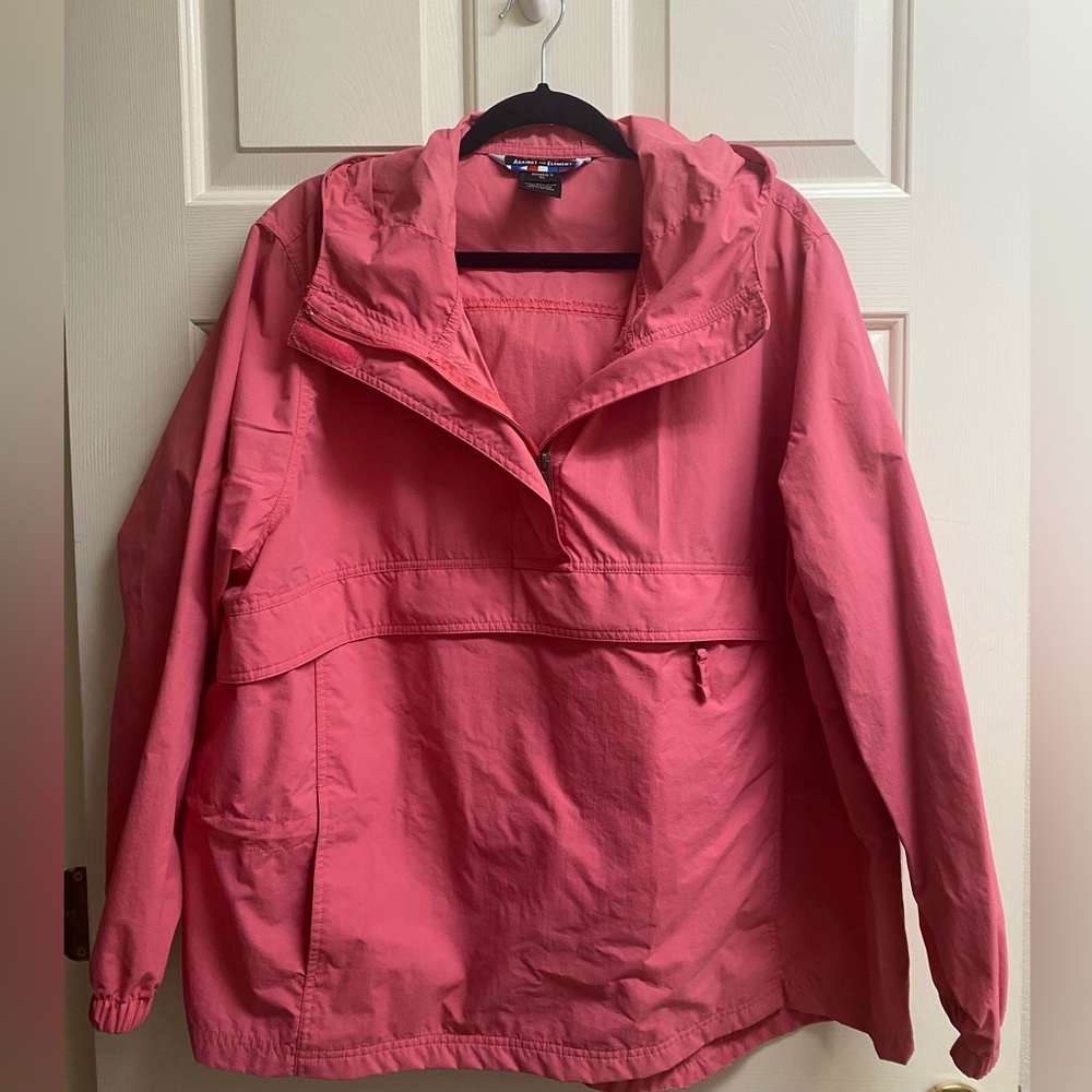 Against The Elements Women Windbreaker Pink Hooded 1/3 Zipper Size XL